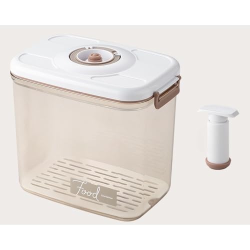 Fiyyuga真空鮮度保持ボックス、食品密封瓶、排水、穀物貯蔵瓶、手動ポンプ付きキッチン冷蔵庫食品貯蔵ボックス (4.6L,ホワイト)