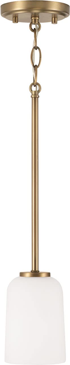 HomePlace Lighting 348812AD-542 Lawson Transitional Mid-Century Soft White Glass Mini Bell Pendant Light Fixture, 1-Light 100 Watt, 6" H x 5" W, Brass