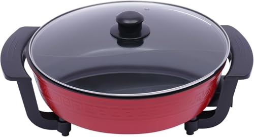 Image of Electric Hot Pot with Removable Divider - Enjoy Two Flavors Simultaneously, Non-Stick Surface with Adjustable Temperature & Glass Lid, Non-Stick Multi-Cooker for Hot Pot, Stews & Soups