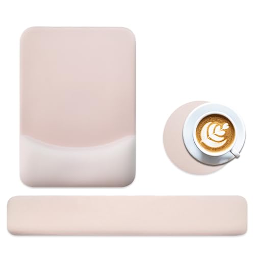 Ergonomic Mouse Pad with Wrist Rest, Gel Keyboard Wrist Rest and Memory Foam Wrist Rest for Computer Keyboard, Typing Pain Relief, Non-Slip Base Rectangular Mousepad for Gaming, Office, Home, Apricot