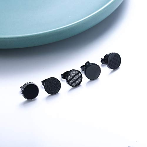 YADOCA Black Round Stud Earrings Set for Men Women 316L Surgical Stainless Steel Matte Black Ear Studs 5 Pairs 4mm-12mm3