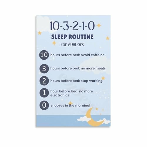 10-3-2-1-0 Sleep Rule Chart Poster for Healthy Sleep Hygiene and Bedtime Routine Wall Art(Framed,12x18inch(30x45cm))