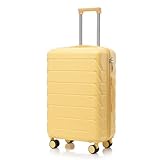 Luccalily 28 Inch ABS Hard Shell Checked Luggage – Scratch Resistant Surface, 4 Quiet Multi-Directional Spinner Wheels, Durable Travel Suitcase with Combination Lock, Yellow