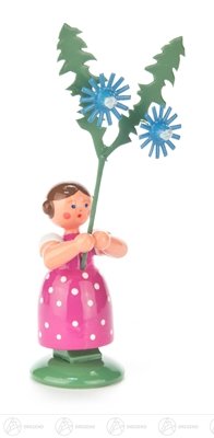 Rudolphs Schatzkiste Osterdeko Blumenmädchen mit Wegwarte - Holzfigur – Frühjahr und Ostern - Handarbeit Erzgebirge – Höhe ca. 11,5 cm - NEU