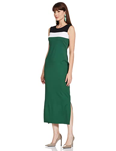 Image of Amazon Brand - Symbol Women's Crepe Bodycon One Piece Maxi Length Dress (with Color Block)