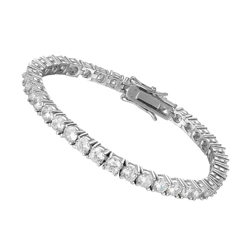 4mm Moissanite Tennis Bracelet, Moissanite Round Tennis Bracelet 18k White Gold Plated 925 Sterling Silver Bracelet Delicate Moissanite Bracelet Round Cut Moissanite Bracelet for Women Men Jewelry Gift