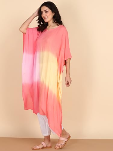 Image of Maaesa Women Handcrafted Tie & Dye Rayon Crepe Kaftan Dress | Casual Wear | Flowy Kaftan Style | Lightweight & Breathable Fabric