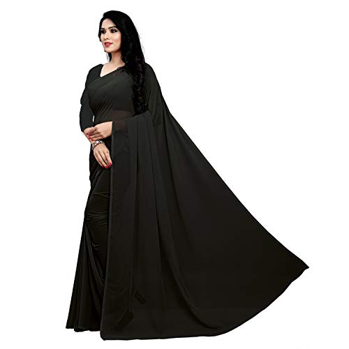 Image of StyleScope Women's Plain Georgette Saree With Georgette Plain Matching Unstitched Blouse Piece (Plainn)