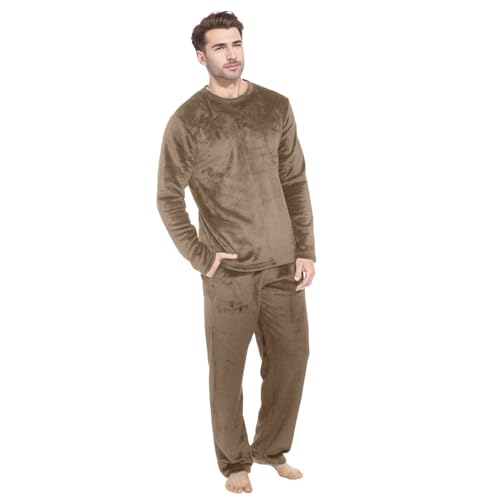 Mens Flannel Pajamas Sets Soft Winter Warm Cozy Pjs Sleepwear Long Sleeve Pullover Tops Lounge Pants Loungewear2