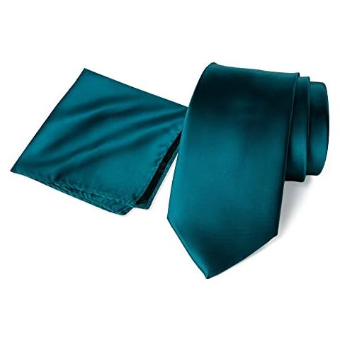 Spring Notion Men's Solid Color Satin Microfiber Tie and Handkerchief Set, Teal, Regular Cover