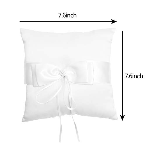 Image of Little World Ring Pillow Pearls, Decor Bridal Wedding Ivory Ring Bearer Pillow, 7.8 Inch x 7.8 Inch (White) (Pack of 2)
