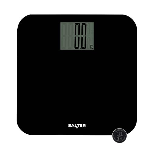 Salter 9049 BK3R Báscula de baño electrónica de gran capacidad, máx. 250 kg, pantalla digital de lectura fácil, lectura instantánea precisa, plataforma amplia, precisa, peso en kg, st y lb, negra