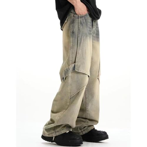 Men's Y2k Vintage Gradient Denim Pants Straight Leg Mid Rise Washed Oversized Pants2