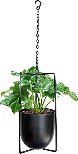 Boho Black Metal Plant Hanger – Geometric Hanging Planter With Chains, Indoor/Outdoor Air Plant Holder