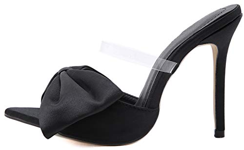 KOKOMOMO Womens Bow High Heels Mules Stiletto Slides Mule Heels Open Toe Heeled Sandals with Bowknot2