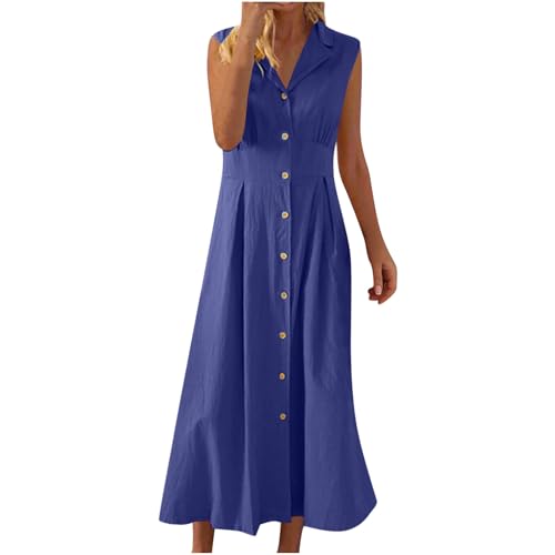 2025 Robe Chemise Longue Droite Boutonnée devant Blanche Coton Lin Femme Tank Robe de Travail Chic et Elegant Décontractée Vêtements Femme Soldes Maxi...