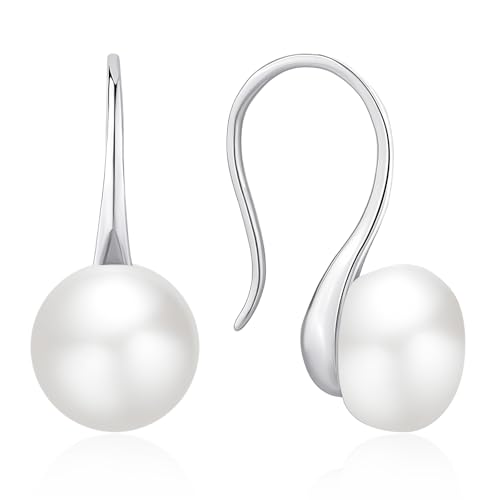 Women's Pearl Drop Earrings, 925 Sterling Silver Hypoallergenic Dangle Earrings for Wedding Party Daily Wear
