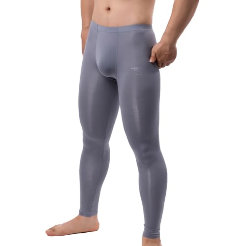 Men's Ice Silk Sheer Leggings Pants Underwear Bottoms Low Rise Elastic Trousers Long Johns2