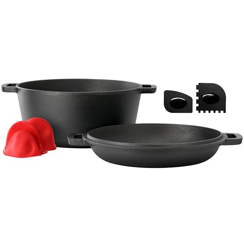 Image of MegaChef 5 Quart Pre-Seasoned 2-in-1 Cast Iron Dutch Oven and Skillet