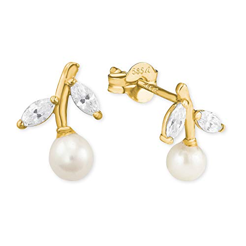 Preisvergleich Produktbild amor Ohrstecker für Damen aus Gold 585 / 14 ct Weiß