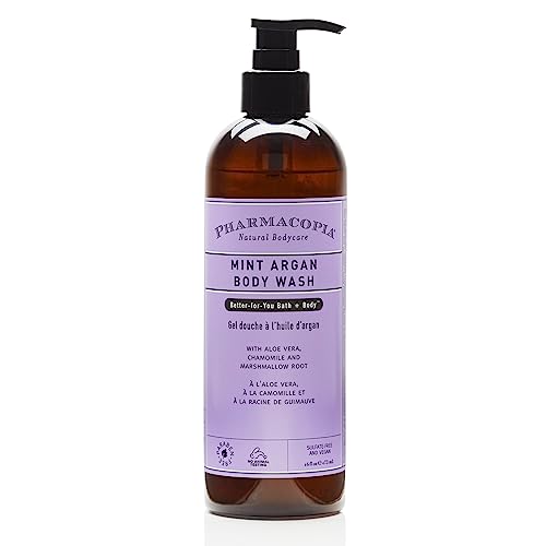 Pharmacopia Mint Argan Wash - Natural Shower Gel, Moisturizing and Nourishing Body Cleanser - Infused with Organic Aloe Vera, Chamomile, and Marshmallow Root - Vegan, and Cruelty-Free, 16 oz