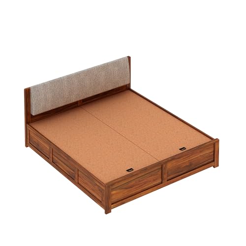 Image of Ganpati Arts Solid Sheesham Wood King Size Boston Bed with Box Storage | Wooden Double Bed Cot Palang Furniture for Bedroom, Guest Room, Hotels and Home (Natural Finish)