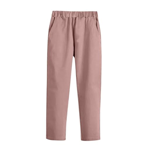 Boys Girls Dress Pants Teen French Khaki Straight Wide Keg Elastic Waist School Uniform Pocket Casual Performance(Pink, 11-12 Years)
