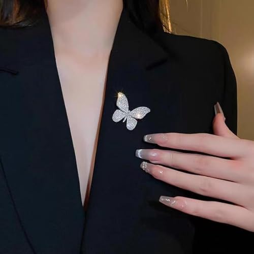 Image of Gold /Silver Butterfly Brooches for Women Rhinestone Tassel Butterfly Pin Brooch Dainty Crystal Lapel Pin Animal Insect CZ Brooch Lapel Pin for Coats Jackets Sweaters Accessories