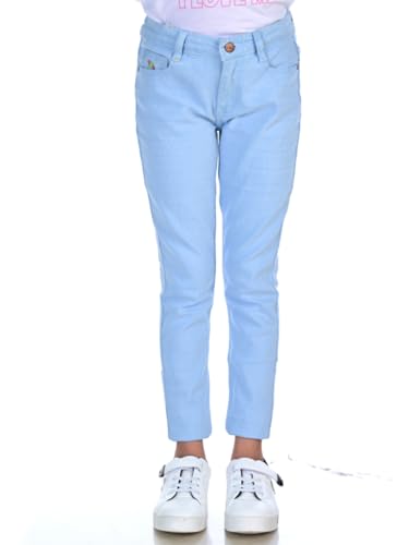 Image of Knit N Knot Girls' Kids Premium Solid Clean Ice, Light Blue Cotton Stretch Slim Fit Mid Rise Jeans | Classic 5 Pocket | Regular Casual EverydayFestive Occassional Wear | Adjustable Waist