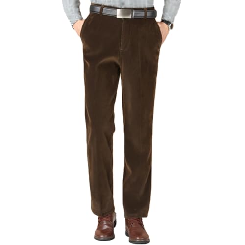 SimidunEUR Pantalones de Pana para Hombre, Casual Pantalón de Holgados Algodón Clásico Corte Recto Cintura Alta con Bolsillos Oficina Pantalones de Traje con Forro Polar,Khaki,42