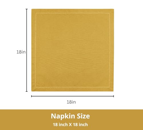 PurpleEssences Set of 12 Hemstitch Cloth Dinner Napkins 100% Cotton - Soft Durable Washable - Ideal for Wedding Christmas Holiday Winter - Perfect Everyday Use Table Linen 18x18 - Golden Yellow