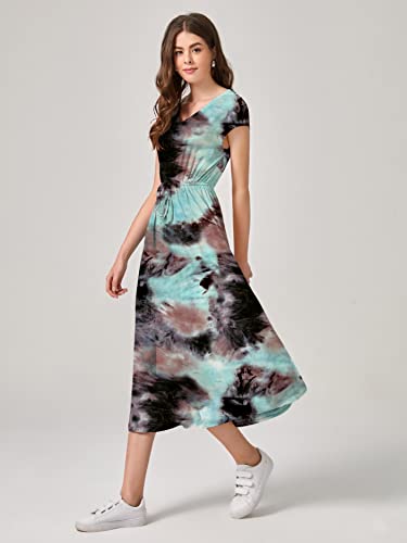 Image of Leriya Fashion Women's Tai-Dye Printed Mesh Rayon Lycra High V-Collar Neck Long Kurti Dresses for Women, A-Line Knee-Length Dress, Midi Western Dress for Women, Short Dress