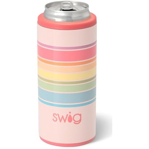 Swig Life Skinny Can Cooler, 12oz Insulated Slim Can Holder, Stainless Steel Can Cooler, Can Covers for Tall Beer Bottles, Beach Accessories for Women (Good Vibrations) Cover
