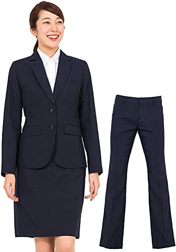 スーツ レディース 3点セット タイトスカート パンツ ジャケット 洗濯可 デオドラント 消臭抗菌 2つボタン 7号 ネイビー