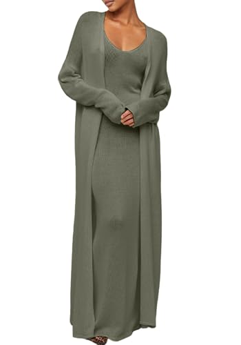Tcremisa Women's Fall 2 Piece Outfits Knit Long Sleeve Cardigan Pullover Sweater Maxi Dress Set Winter Matching Sets