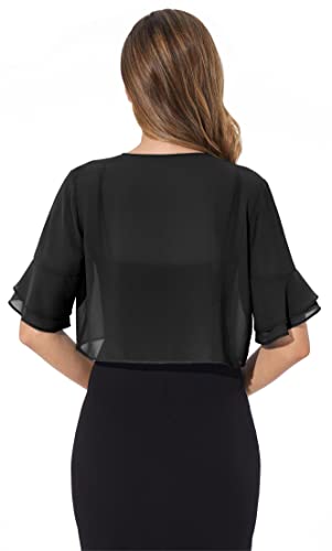 Women Shrug Soft Chiffon Open Front Sheer 3/4 Sleeve Bolero Cardigan For Evening Dress(Black,Xl) #TOP5