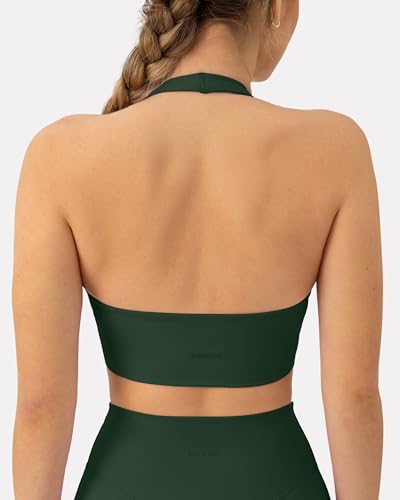 PAVOI ACTIVE Ruching Workout Halter Bra for Women - Low Support V Neck Yoga Backless Sports Bra Padded Halter Top - FlexFlow2