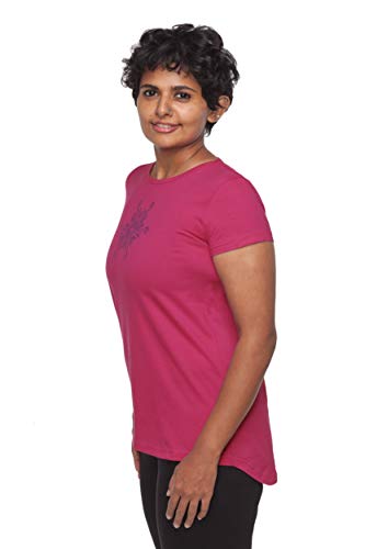 Image of Uhane Yoga and Gym Round Neck T-Shirt (Deep Pink) Loose Fit, Straight Cut Printed Women's T-Shirt Soft Cotton for Sports, Workout, and Fitness