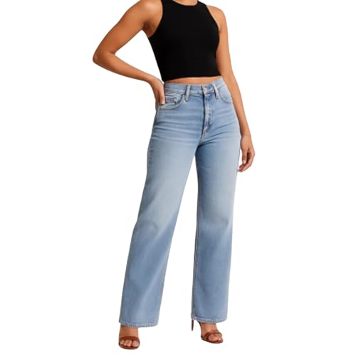Valvari Mid-Low Rise Stretch Jeans,Valvari Jeans,Tummy Control Baggy Straight Leg