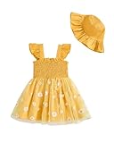 Baby Girl Tulle Dresses Smocked Yellow Daisy Birthday Party Dress Toddler Beach Wedding Photos Outfits 1 Year Old Gifts 12-18 Months Girl Clothes
