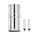 FACHIOO 2.25 Gallon Stainless Steel Gravity-Fed Water Filter System with 2 White Ceramics Purification Washable Filter, Portable Countertop Filter System for Home and Outdoor Camping Use