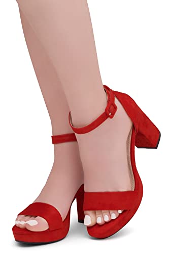 Image of Shoe Land Platform Heels for Women | 3.75 Inch Chunky Block Heeled Sandals with Ankle Strap | Open Toe Strappy High Heels for Wedding, Party & Formal Events