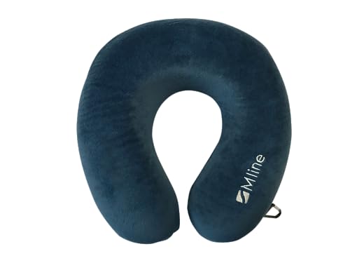 M LINE Cojín Cervical para avión y Coche, Almohada de Viaje, Espuma viscoelástica, previene el Dolor de Cuello, Gadgets de Viaje, Color Azul, Azul, 32 x 30 x 20 cm