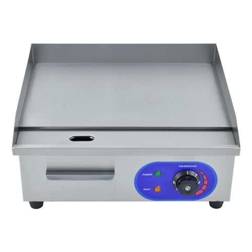 TAIMIKO Electric Griddle Flat Hotplate Commercial Countertop BBQ Grill Stainless Steel Nonstick Barbecue,8mm Cooking surface thick 220-240V (18 inch)