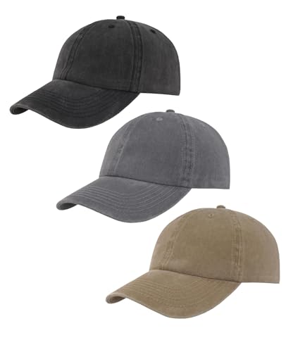 Image of 3 Pack Vintage Washed Cotton Adjustable Baseball Caps for Men Women Unstructured Low Profile Dad Hat