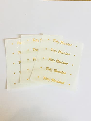 Embalagem de 24 autocolantes de Natal em espanhol com texto 'Feliz Natal', ouro brilhante, prata brilhante ou ouro rosa sobre transparente (ouro sobre transparente)