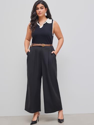 CIDER Linen-Blend Pocket Wide Leg Pants with Belt Curve & Plus4