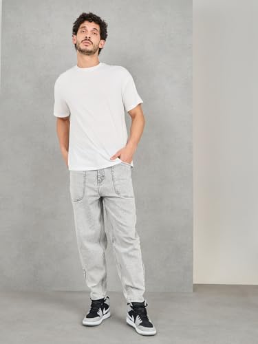 Image of Styli Men Solid Balloon Fit Jeans | Stretchable & Comfort, Mid-Rise Casual Denim Pants for Everyday Wear |Machine Washable