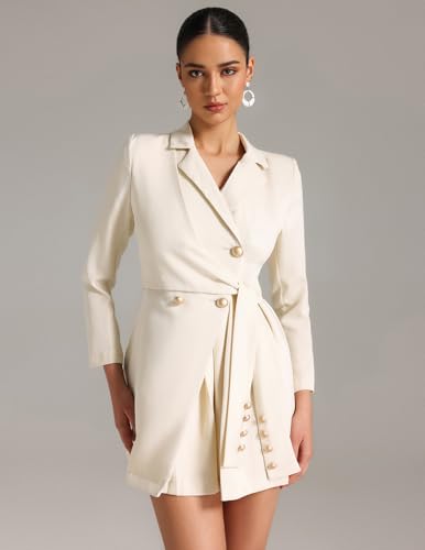 BELLA BARNETT White Asymmetric Blazer Dress Mini Wrap Dress for Woman Elegant V-Neck Business Dress2