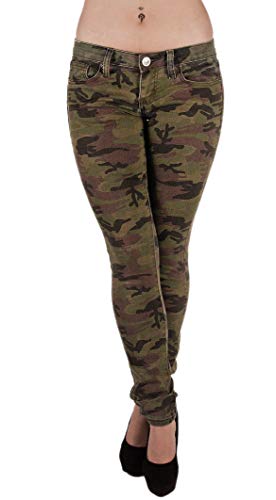 Women`s Plus/Junior Size Classic 5 Pockets Camouflage Skinny Jeans